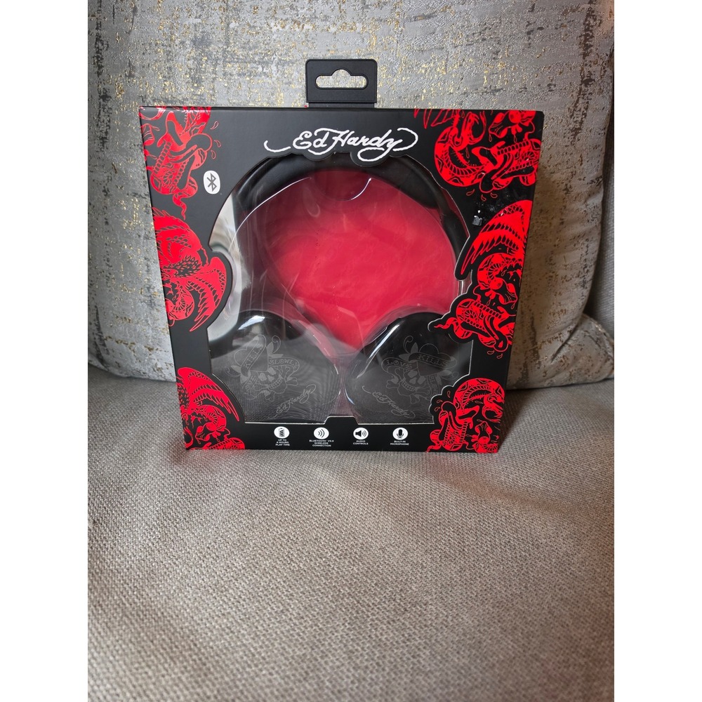 Sealed Ed Hardy Wireless Bluetooth Headphones Love Kills‎ Slowly Black Over Ear